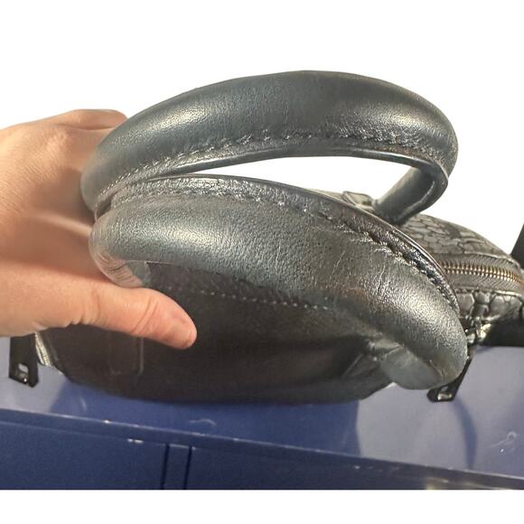 Linea Pelle Black Leather Handbag Tote Purse Croc Embossed Satchel crossbody - Picture 4 of 9